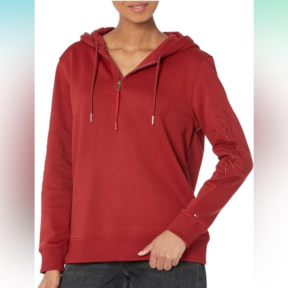 Tommy Hilfiger Women's‎ Adaptive Signature Half-Zip Hoodie, Regatta Red, NWT, XL